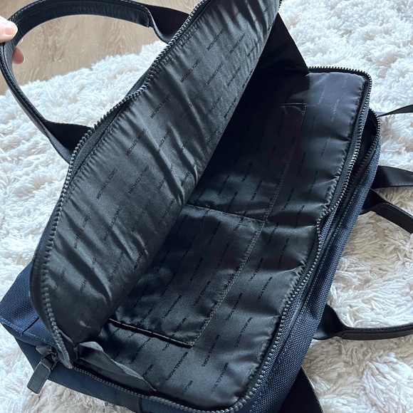 Michael Kors Nylon Leather Slim Travis Briefcase Navy Computer Case with Strap - Picture 6 of 9
